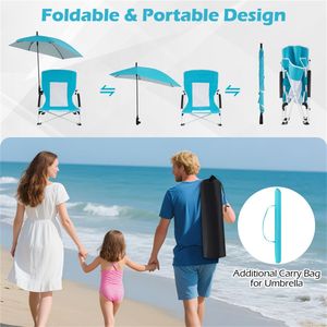 Set di 2 Sedie da Spiaggia Blu per Adulti con Parasole Regolabile, Zaino Portatile, Sedia da Pesca Resistente e Leggera - Product Image 6