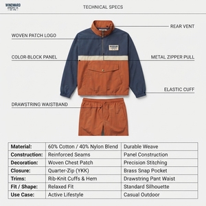 OEM Custom Retro Color Block Half Zip Nylon Windbreaker Set <b>Men</b> Pullover <b>Jacket</b> and <b>Track</b> Pants Tracksuit Manufacturer - Product Image 5