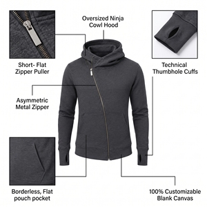 Sudadera con capucha y cremallera para hombre, de algodón grueso, felpa francesa, corte regular, estilo urbano de invierno, de secado rápido y antiarrugas - Product Image 6