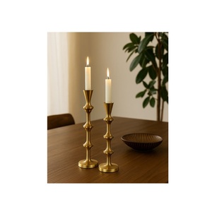 Ensemble de 2 porte-bougies en bronze abstrait en forme de galets empilés, supports de bougies géométriques modernes en métal pour le sol ou la table - Product Image 3