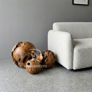 Pièces décoratives sphériques creuses en bois, finition naturelle, pour accessoires de mobilier de salon moderne - Product Image 2