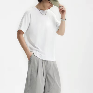 เสื้อยืดสตรีทแวร์แบบเรียบ 250 กรัม ผ้าฝ้าย เสื้อยืดแขนสั้นทรงบ็อกซี่ ตัดสั้นสำหรับผู้ชาย ผ่าข้าง ซักแล้ว - Product Image 5