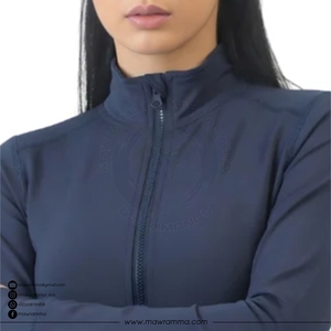 Women's Solid Blue Full Zip Yoga Jacket Stand Neck Long Sleeve Breathable Spandex Polyester Sportswear Regular Fit - Product Image 5