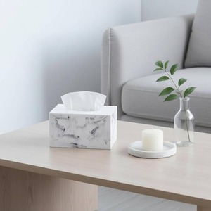 Boîte à mouchoirs en résine effet marbre blanc de luxe, porte-mouchoirs carré moderne, organisateur décoratif pour la maison, la salle de bain, le bureau, la table - Product Image 1