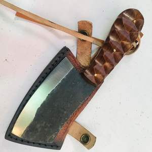 Cuchillo de Carnicero Artesanal Mini Cleaver de Hoja Fija, Resistente y Afilado, para Camping, con Borde Recto, de Acero con Alto Contenido de Carbono y Funda - Product Image 4