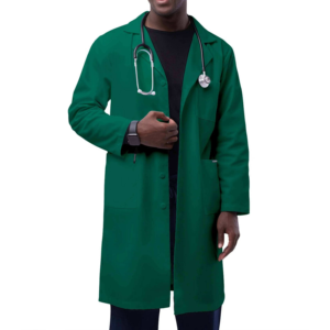 Green Unisex Lab <b>Coat</b> Polyester Woven Hospital Uniform with Belt and Back Closure - Product Image 5