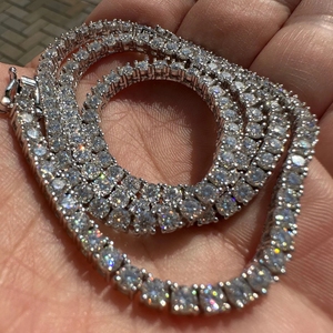 Collar de Cadena Cubana de Plata de Ley S925 con Eslabones Tipo Tenis, Diamantes de Moissanita VVS Color D, Joyería Hip Hop para Hombre - Product Image 2