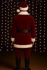 Traje de Santa Claus de Terciopelo de Lujo, Hecho a Mano, Color Rojo, con Ribete de Piel Sintética - Product Image 2