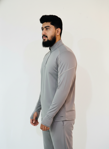 Camiseta Deportiva de Manga Larga para Hombre, Color Gris, Cierre de Media Cremallera, Secado Rápido, Corte Regular, Costuras en Contraste, Estilo Pullover - Product Image 3