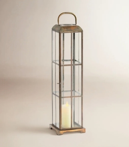 <b>Tall</b> Antique Brass Metal Glass Candle <b>Lantern</b> - Vintage Pillar Candle Holder with Handle & Door for Home Wedding Decor - Product Image 2