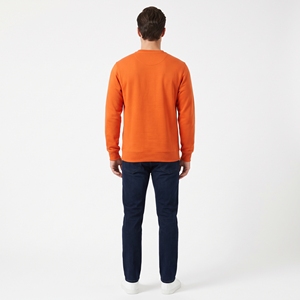 <b>Men's</b> <b>Orange</b> Crew Neck <b>Sweatshirt</b> Regular Fit Solid Color Casual Pullover Front Logo Heat Transfer Printing 100% Cotton - Product Image 4