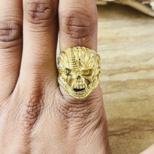2026 Classic Trendy Skull <b>Rings</b> Gothic Brass <b>Ring</b> <b>Men</b> 18k Gold Plated Chunky Vampire Demon Band Statement <b>Ring</b> Wholesale/OEM/ODM - Product Image 3