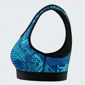 Women's Light Blue Checkered Racerback Sport Bra Scoop Neck Medium Support Breathable Spandex Polyester Yoga <b>Top</b> Seamless Design - Product Image 3