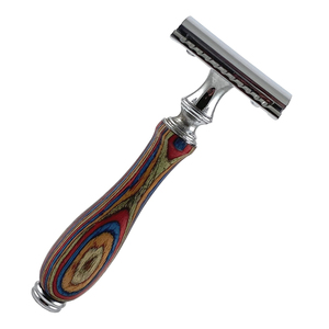 Double Edge Safety <b>Razor</b> with Wooden Handle Multi Color Pattern with Stainless Steel Blades For <b>Men</b> Face and Body Shaving - Product Image 2
