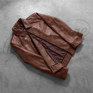 เสื้อแจ็คเก็ตหนังแท้สีน้ำตาลแทนสำหรับผู้ชาย - ทรงเข้ารูป ผลิตจากหนังแกะแท้ สวมใส่สบาย พร้อมปกเสื้อแบบคลาสสิกและซิปเต็มตัว - Product Image 6