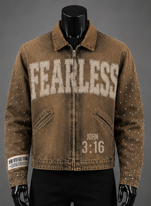 Custom Branding Men's Retro Washed <b>Rhinestones</b> / Printed Box Fit Streetwear Bomber <b>Jacket</b> Canvas 100% Cotton Regular Sleeve - Product Image 3