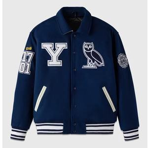 Custom Men Navy Blue Wool Felt Varsity <b>Letterman</b> <b>Jacket</b> Heavyweight Oversized Chenille Embroidery Bomber <b>Jacket</b> - Product Image 1