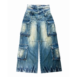 Pantalon multi-poches vintage personnalisé, coupe ample, jeans baggy pour homme, jeans de motard, style décontracté, pantalon en denim - Product Image 1