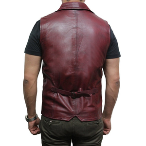 Chaleco de Cuero Genuino para Hombre, Cuello Camisero, Botones al Frente, Sin Mangas, Estilo Motero, Ropa de Otoño - Product Image 5