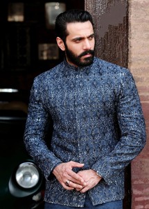 Chemise à manches longues pour homme, 100% coton, col mandarin, imprimé floral, tissée, popeline décontractée, bleu marine, pour tous les jours - Product Image 3