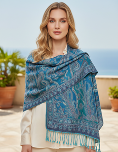 Chal Largo Floral Reversible de Pashmina de Lana Pura para Mujer - Ligero y Transpirable para Uso en Todas las Estaciones - Product Image 1