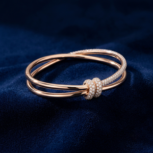 Women's 18K Solid Gold Criss Cross <b>Italian</b> Bangle IGI Certified Lab Grown Diamonds Trendy Style Wedding Party Custom Jewelry - Product Image 1