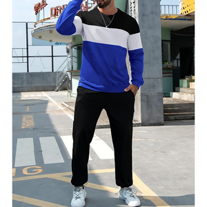 Conjunto Deportivo para Hombre con Bloques de Color, Cuello Redondo, Manga Larga, Tejido de Poliéster, Ropa Casual de Otoño, Transpirable, Negro, Blanco, Azul - Product Image 2