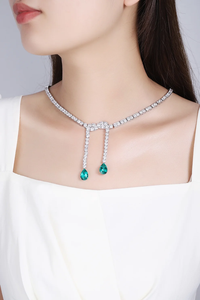 Collar moderno de plata 925 con diamantes y gotas de esmeralda, joyería de lujo para mujer, diamantes cultivados en laboratorio con corte pera, certificados por IGI. - Product Image 4