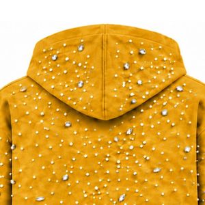 Sudadera con capucha y cremallera completa Mustard Gold Pearl, chaqueta estilo streetwear con perlas incrustadas, sudadera con capucha de manga larga con bolsillos frontales - Product Image 5
