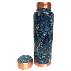 Luxury <b>Copper</b> <b>Water</b> <b>Bottle</b> With Blue Designer Print <b>Water</b> Holder Ideal For Office And Conference Room Use Wholesale From India - Product Image 3