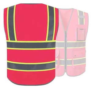 Chaleco de Trabajo con Cremallera, Alta Visibilidad, Poliéster, Multibolsillos, Color Rosa, Sin Mangas - Product Image 2