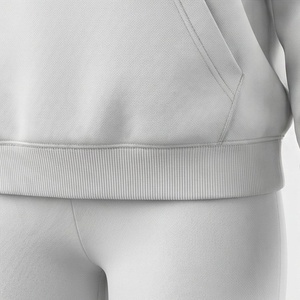 Women's <b>2</b> <b>Piece</b> Hooded Sweatshirt and Shorts <b>Set</b> Solid <b>White</b> Fleece Casual Loose Fit Above Knee Length Full Sleeve Top With - Product Image 5