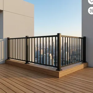 Barandilla de Balcón Moderna de Metal Negro con Barras Verticales, Valla de Seguridad Resistente para Exteriores, para Terraza, Porche y Patio Residencial - Product Image 4