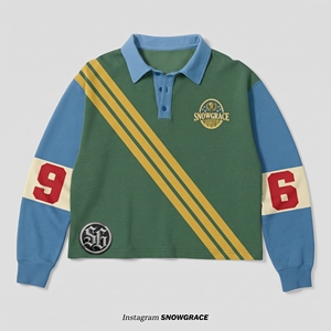 Maillot de baseball rayé à manches longues Snowgrace avec logo brodé, col rabattu, coupe classique, vêtements unisexes - Product Image 1