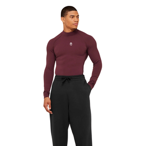 Camiseta de compresión de manga larga para hombre, color burdeos, elástica, para gimnasio, entrenamiento, rendimiento atlético - Product Image 4