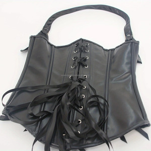 Women's Leather <b>Corset</b> Bustier | <b>Gothic</b> Waist Trainer Cincher Breathable Embroidery Sequined Design | Sexy Body Shaping Lingerie - Product Image 5