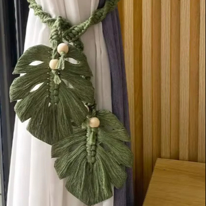 Handmade Macrame <b>Curtain</b> Tieback: Monstera Leaf Boho Decor - Product Image 1