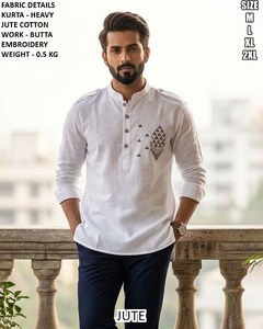 Kurta de Boda Tradicional Minimalista de Algodón, Corte Regular, Largo hasta el Suelo - Product Image 4