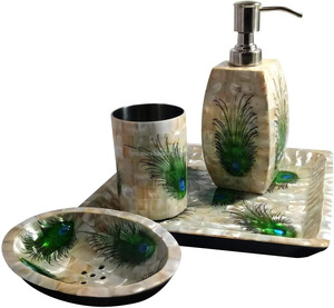 ชุดอุปกรณ์ตกแต่งห้องน้ำจากเปลือกหอยมุก  ปรับแต่งโลโก้/ขนาด/รูปทรงได้ ชุดสี่ชิ้น คุณภาพสูง ราคาโรงงาน - Product Image 2