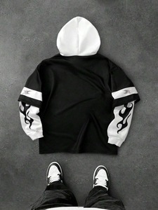 men hoodie heavy <b>weight</b> cotton fleece drop shoulder oversized distressed embroidery print pullover casual streetwear hoodie wear - Product Image 4