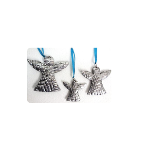 Realistic Spruce Metal Angel Hanging Ornaments Textured Double Wall Decorative Figurines Ribbon Loops Festive Holiday Event - Product Image 1