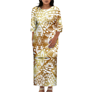 New Arrival Plus Size Polynesian Tribal Samoan Puletasi <b>Dresses</b> Custom Long Top And Skirts Two Piece Women O-neck Button <b>Dress</b> - Product Image 3