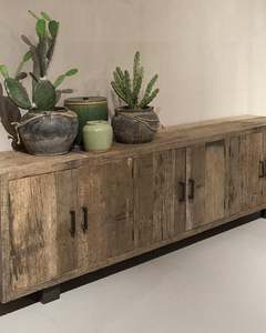 Rustic Solid Wood Living Room Cabinet with Slab Doors <b>Antique</b> Storage <b>Sideboard</b> Furniture for Home Decor - Product Image 2