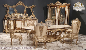 Ensemble de salle à manger classique européenne 6 places Mobilier en bois de teck sculpté à la main Ensemble de salle à manger exclusif 6 places - Product Image 5