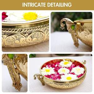Cuenco Urli de Latón para Decoración de Mesa Central, Urli Dorado con Flores para Decoración del Hogar, Diwali, Navratri, Durga Puja, Pooja - Product Image 2