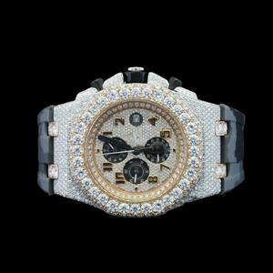 Custom Handmade Half Iced Out White Dial VVS Moissanite Diamond Mechanical <b>Man's</b> Gray and Black Rubber Band <b>Wrist</b> <b>Watch</b> - Product Image 2
