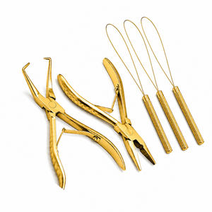 MANAN INSTRUMENTS Gold Hair Extension Stainless Steel <b>Pliers</b> <b>Set</b> Tools for Install and Remove - Product Image 1
