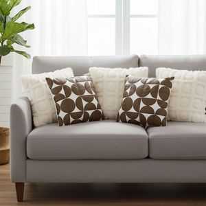 SOGA 5PC Retro Geometric Circle and <b>Cream</b> Pom-Pom Grid Pillow Cover <b>Set</b> Stylish <b>Sofa</b> Decor for Living Room - Product Image 3