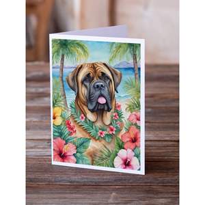 Mastiff Luau Whimsical A7 Size 5x7 Blank <b>Note</b> <b>Cards</b> Pack of 8 <b>Greeting</b> <b>Cards</b> with Envelopes - Product Image 2