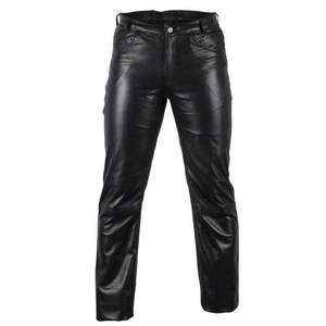 Pantalon en cuir noir pour homme, coupe droite, taille mi-haute, fermeture éclair, style motard, pour l'hiver - Product Image 2